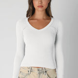 NIKIBIKI Ribbed Deep V Long Sleeve Top
