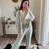 Muted Sage Pleated Button Down Top