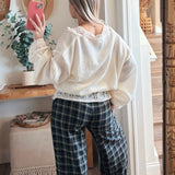 Crochet Lace Trim V Neck Knit Top