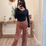 Espresso High Rise Wide Leg Cargo Jeans
