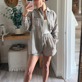 Mocha Double Gauze Button Down Top