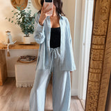 Pinstripe Woven Wide-Leg Drawstring Pocket Pants