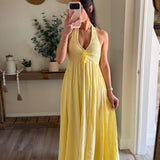 Solene Butter Halter Maxi Cotton Dress