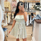 Pleated Floral Self Tie Mini Dress