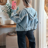 Vintage Washing Double Gauze Stud Detail Hoodie Jacket