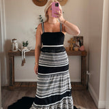Color Block Crochet Lace Tierd Midi Dress