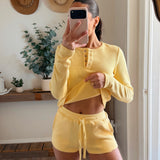 Sweet Yellow Waffle Knit Shorts Set