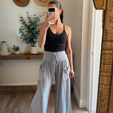 Smocked Waist Dropped Pouch Pockets Knit Pants