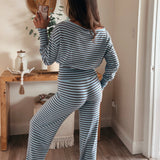 Brown/Blue Stripe Mid Rise Pants