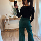 Dark Green Cropped Cargo Cut Pants