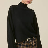 Black Mock Neck Dolman Sleeve Knit Sweater