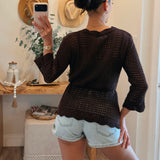 ASHLYN Crochet Scalloped V-Neckline Cardigan
