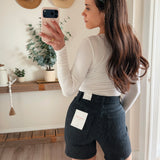 Black Striped High Rise Striped Bermuda Shorts