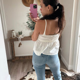 White Mixed Knit Embroidered Top