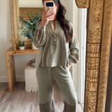 Sage Thermal Cut and Sew Knit Sweater Patch Top