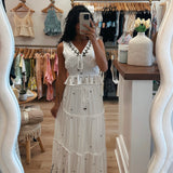 Cream Embroidery Detail Tiered Skirt