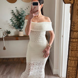 Cream Foldover Off Shoulder Maxi Dress