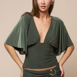Plunging Bell Short Sleeve Fitted Top