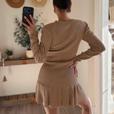 Mocha Lurex Ribbed Knit Long Sleeve Mini Dress