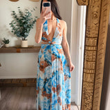 Taupe-Blue Mikayla Floral Maxi