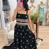 Boho Black/Gold Tiered Midi Skirt