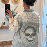 Oversize Skull Detail Lace Denim Jacket