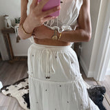 Cream Embroidery Detail Tiered Skirt