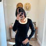 Black Bow Detail Ribbed Top