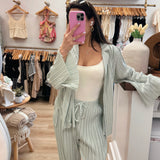 Muted Sage Pleated Button Down Top