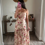 Muted Rose Bloom Drop Waist Maxi Dress