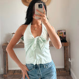 Tiffany Tie-Front Halter Top - Mint