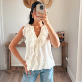 Cream Waterfall Ruffle V-Neck Top