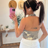 Camo Wrapped Top with Halter Neck