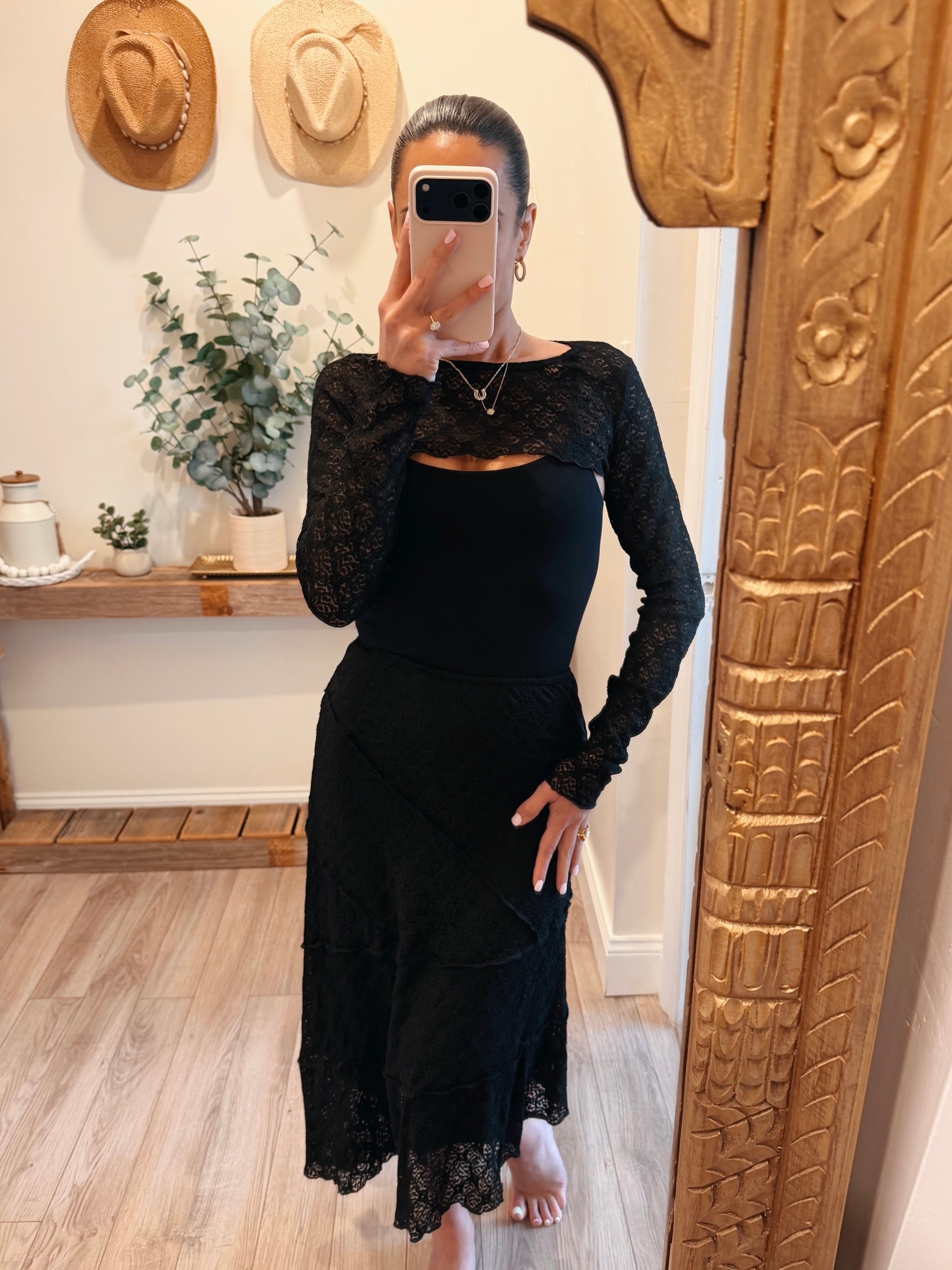 black lace boho dress Black Lace Boho Bolero & Skirt Set M