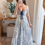 Brynn Blue Trim Printed Maxi Dress