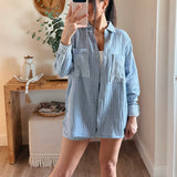 Denim Stripe Gauze Button-Up Shirt