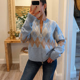 Baby Blue Manhattan Argyle Zip Up