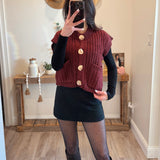 Wine Chunky Knit Button-Front Vest Top