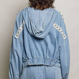 Vintage Washing Double Gauze Stud Detail Hoodie Jacket