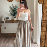 White/Beige Peyton Striped Pattern Combination Dress