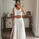 Off White Tara Smocked Slit Tiered Maxi
