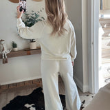 Cream Soft Ribbed Wide Leg Sweats