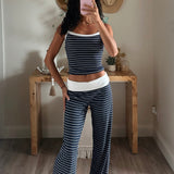 Striped Tank with Fold Over Pant Set