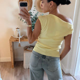 Lemon Draped One-Shoulder Side Ribbon Top