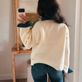 Cream Denim Collared Sweater