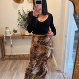 Leopard Flocking Mesh Maxi Skirt