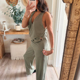 Olive Crinkle Wrapped Halter Top