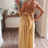 Golden Cotton Gauze Tie-Back Halter Maxi