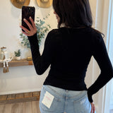 Seamless Deep V Neck Basic Long Sleeve