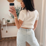 Lovervet Drawstring Elastic Waistband Striped Wide Jeans